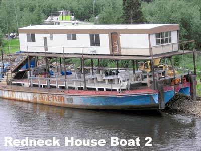 How do you make a fancy redneck house boat? Mount an old double-wide 